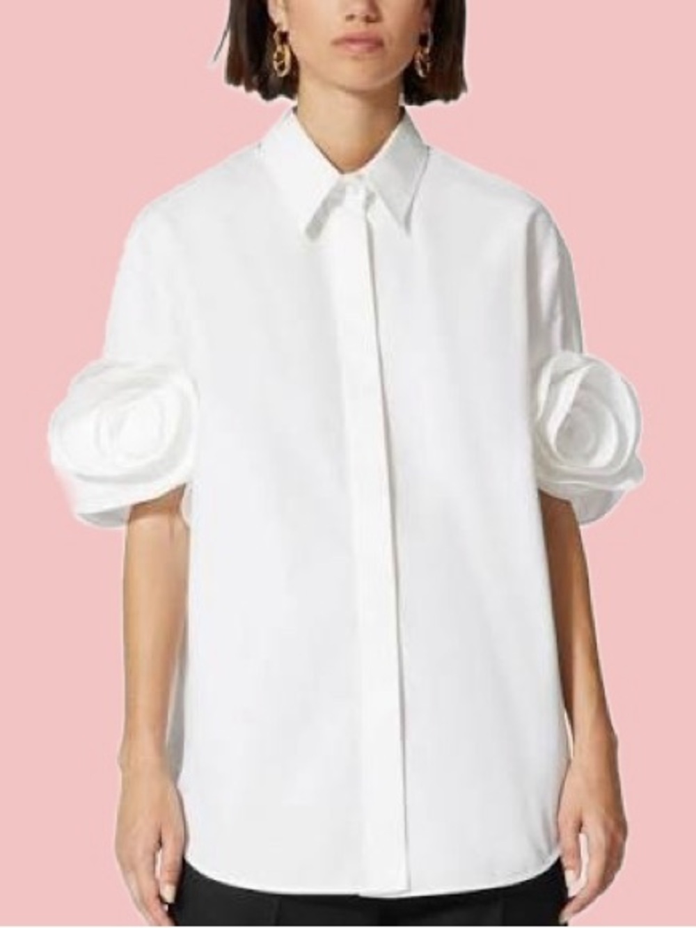 Valentino | Roette-Cuff Short Sleeve Poplin Collared Shirt, S